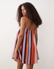 cotton linen bandeau mini sundress in orange and pink sunset stripe