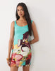boat neck placement print dress
