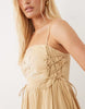 River Island tie side floral embroidered midi dress in stone