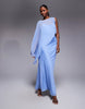 asymmetric draped one batwing sleeve maxi dress in light blue