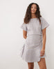 short sleeve mini dress with ruching tie waist detail in blue and brown plaid