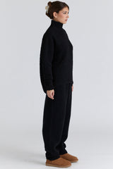 black wool boucle knit sweater