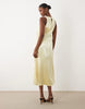 YAS placement orchid print satin racer maxi dress in pale yellow