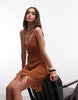 premium hand crochet fringe midi dress in rust