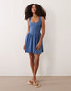 denim ballerina inspired mini dress in mid blue