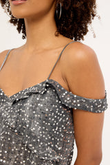 Motel Savira Top Chiffon Sequin Grey