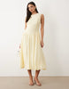 YAS fitted seam detail drop waist sleeveless midi dress in soft yellow