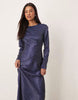 bias cut bust detail satin maxi dress in navy polka dots