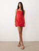 square neck bodycon mini sundress in tomato red