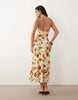 halter trapeze midi dress in blurred floral print