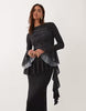 mesh maxi dress with ruching and frill details in polka-dot print