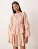 long sleeve ruffle mini dress in dusty pink