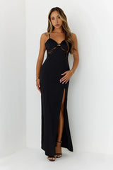 Satin Lace Nights Maxi Dress Black