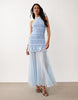 TFNC shirred chiffon ruffle sheer skirt maxi dress in blue