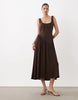 dropped waist linen mix maxi dress in chocolate