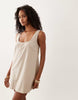 linen blend scoop neck mini dress in beige
