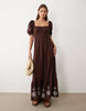 Miss Selfridge puff sleeve maxi dress with embroidery