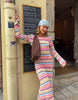 Kiwi & Co knit open back flare sleeve beach coverup maxi dress in multi stripe