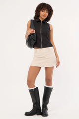 Luck & Trouble Maris Sleeveless Zip Through Top Black
