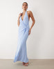 twist detail plunge slinky maxi dress in baby blue