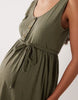 Mamalicious Maternity 2 function nursing button up maxi sundress in dark khaki