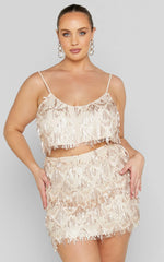 Khrizza Top - Sequin Diamond Mesh Cropped Cami Top in Gold