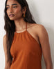 Miss Selfridge linen mix halter maxi dress in rust