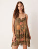 cami tiered ruffle mini dress in khaki floral print