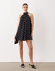 bow detail mini dress in mono polka dot