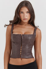brown vegan leather corset