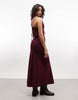 deep plunge cami maxi sundress with ruffle trim in plum