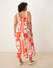 Curve ruched scoop neck midaxi sundress in red patchwork print