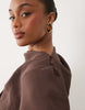 Tall high neck drape maxi dress with drape skirt in brown