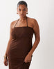 Curve sheer mesh bandeau maxi dress in chocolate