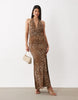 Bardot Elera mesh plunge halter neck maxi dress in leopard print