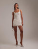 ornate crystal embellished square neck mini dress in ivory