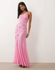 one shoulder embellished maxi dress in pink