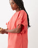 crew neck mini dress with tie sleeve detail in red
