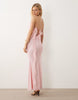mesh plunge maxi dress with backless ruffle detail in baby pink
