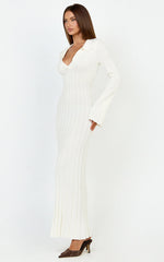 Pamela Midi Dress - Ribbed Knit Poli Midi Dress in Off White