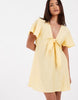 Vero Moda Petite crinkle textured woven tie front mini dress in golden yellow