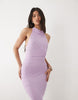 mesh twisted bust detail halter neck maxi dress with tie back in lilac