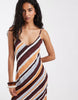 Vero Moda mesh cami maxi dress in brown and pastel diagonal stripes