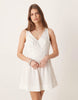waisted v neck mini dress with seaming details in ecru