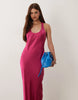 scoop neck satin maxi dress with tie back in hot pink