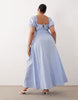 Esmee Curve puff sleeve tie front beach maxi dress in light blue