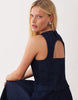 denim circle hem midi dress with cut out detail in rinse
