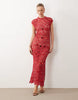 crochet open back maxi dress with sequins in red
