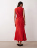 square neck button down midi sundress in poppy red