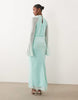 Daska mesh drape long sleeve high neck maxi dress in aqua